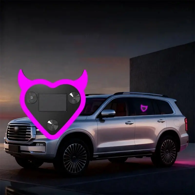 Solar-Powered Devil Heart Ambient Light for Car Windows Multi-Color Switchable Suitable for All Car Models, Easy to Mount Automotive Ambient Lighting