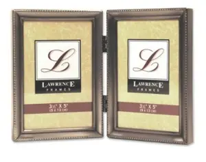 212 MAIN Traditional Antique Pewter Finish Heavy Gauge Steel Frame - Rectangular, Double Hinged, Beaded Edge, 3"x5" Double Photo Frame for Baby & Maternity Space Decor