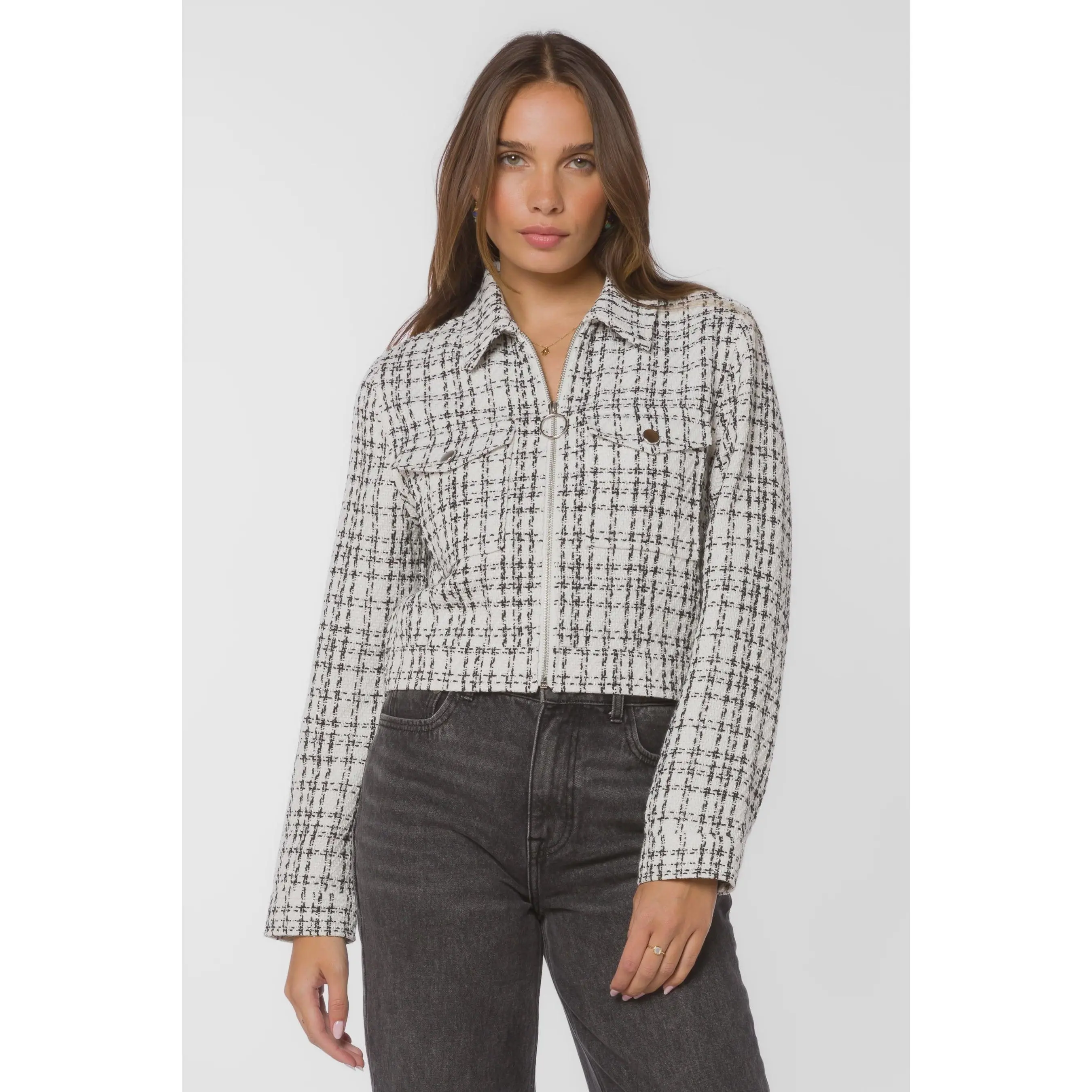 Black/White Tweed Crop Jacket