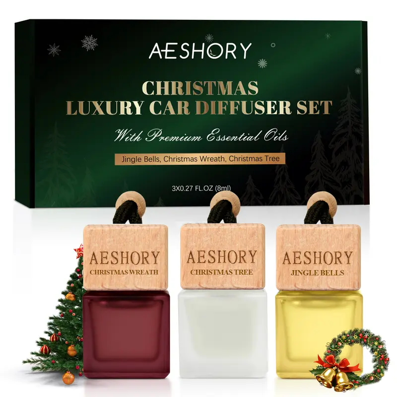 Aeshory Car Air Freshener Hanging - 3-Pack,Christmas Collection Car fresheners long lasting, Car Air Freshener for Women and Men, Premium Car Aromatherapy Essential Oil Diffuser Gift Set