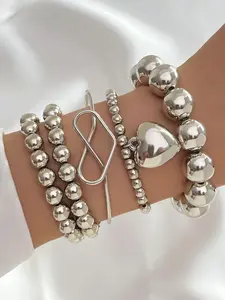 5pcs Minimalist Heart Design Beaded Bracelet For Women For Gift, Fashion All-match Jewelry, Fashion Bracelets