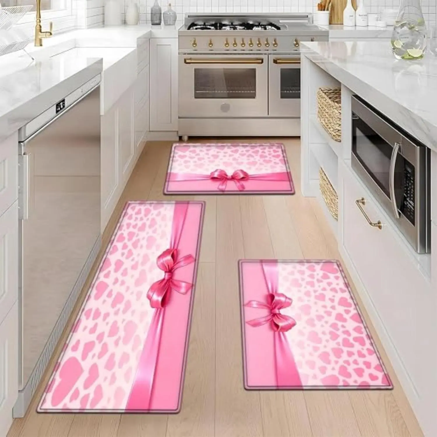 Flannel Pink Leopard Print Bow Decor Kitchen Doormat