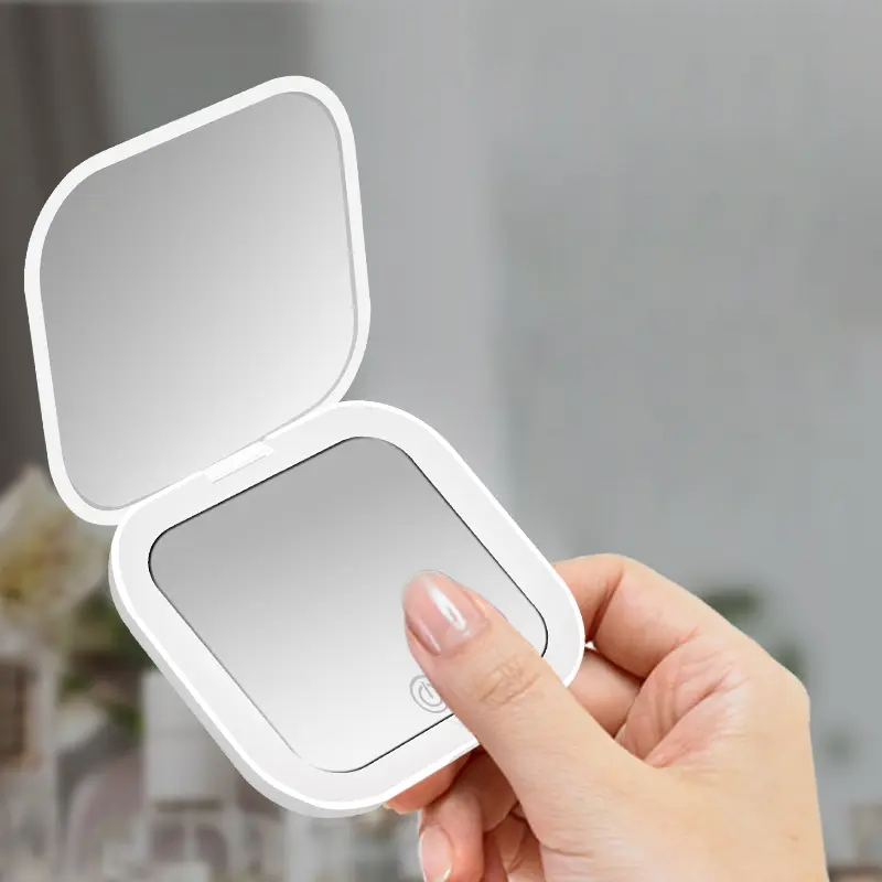 HOT SALE Portable Mini Led, 1 Count Foldable 2x Magnifying Rechargeable Makeup Mirror, Compact Size Handheld Mirror for Travel & Daily Use