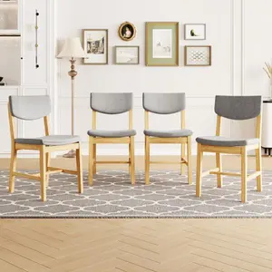 4-Piece Rustic Farmhouse Dining table  Chair - Solid Wood Frame with Gray Fabric Cushion, Upholstered Accent dinner Chair for Kitchen, Dining Room, Living Room fabric seat Extendable Metal Set