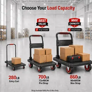 Foldable Moving Cart, Flatbed Platform Dolly with Wheels for Home Moving, Garage Storage, Boxes and Heavy Items