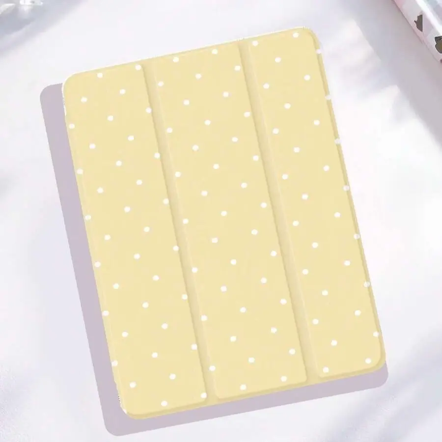 Yellow Polka Dot iPad Case, Cute Trifold iPad Cover with Auto Wake Sleep, Protective Tablet Case with Stand, Pastel Aesthetic Gift