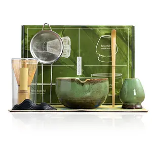 Garvee Premium Matcha Whisk Set with Ceramic Bowl - Complete 7-Piece Matcha Kit Featuring Handcrafted Bamboo Chasen, Stainless Steel Sifter, Scoop & Holder - Ideal for Beginners and Enthusiasts