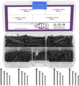 500 count 4 Sizes Hardware Nails Assortment Kit, Black Galvanized Nails, Small Nails, Pin Nails, Finishing Nails, Nails for , Wall Nails for  Pictures