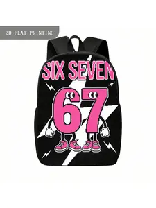 1pc Number '67' & Lightning Bolt Backpack - Cute Kawaii School Bag with Number 67 Print, Large Capacity Lightweight College Bookbag for &, Durable for Back to School (/College), for Teenager