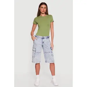 Almost Famous Acid Wash Denim Cargo Bermuda Shorts