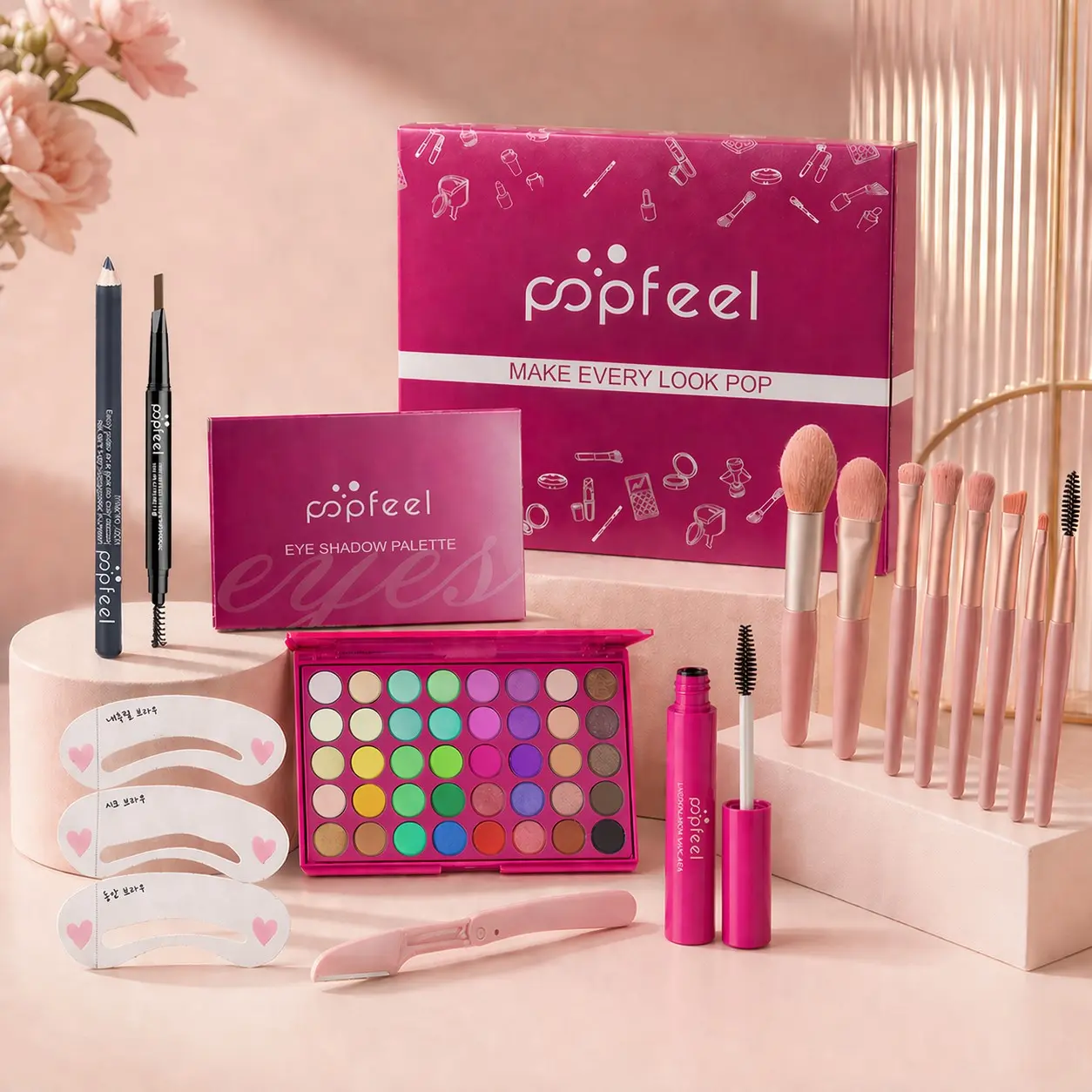 All In One Eye Makeup Kit Long Lasting Matte Waterproof Blendable Eyeshadow Sweatproof Transferproof Brow Pencil Non Caking Quick Dry Mascara Beginner Friendly Cosmetic