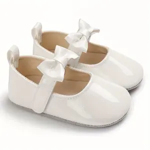 Elegant Peach-Colored Bow Simple Princess Shoes for Young Girls