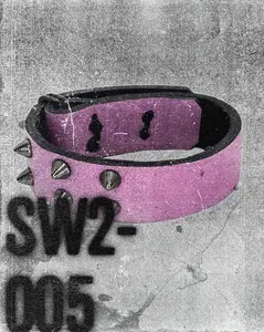 SW2-005 / Pink Leather 2-Ring Spiked Bracelet