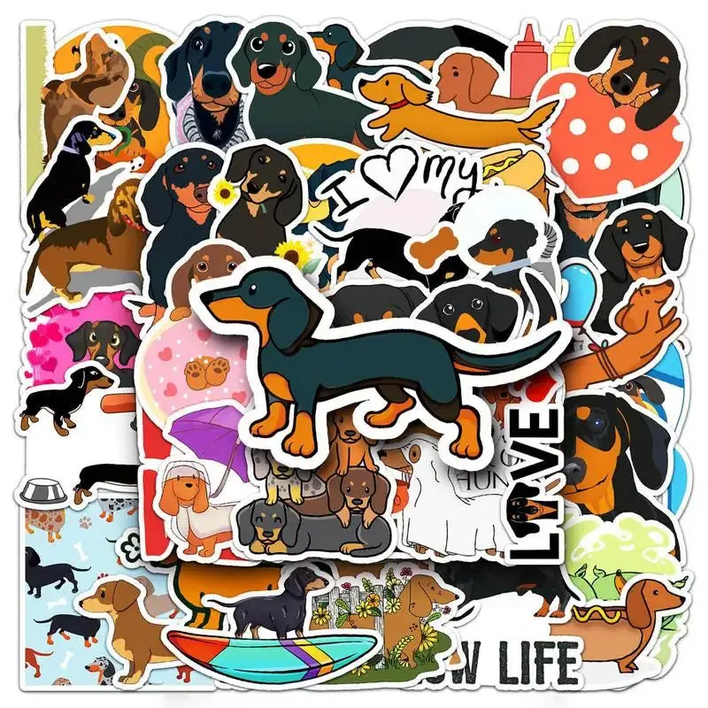 50PCS Waterproof Dachshund Stickers – Funny Animal Decals for DIY Graffiti, Laptops, Water Bottles, Phones, Skateboards