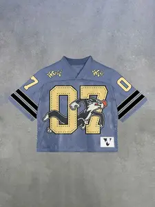 Vintage World Wide No 07 Graphics Blokette Blokecore Jersey V-Neck T-Shirt