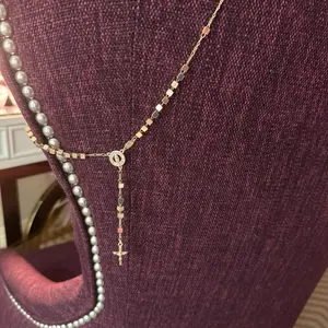 Rosario Chapa de Oro 14k - Gold Plated Rosary with Beads and Cross Charm Jewelry Piece