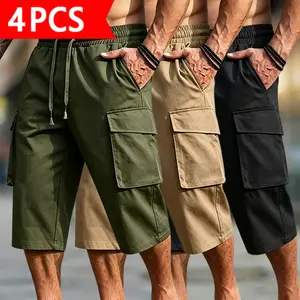 4-Pack Men’s Cargo Shorts, Elastic Waist Drawstring, Multiple Pockets, Casual Workwear, Wrinkle-Resistant & Soft Fabric, Perfect for Everyday Wear, Outdoor Activities, and Summer Street Style.