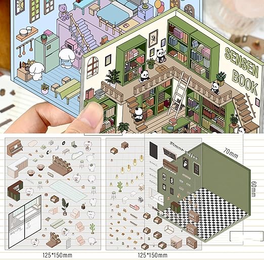 4 Sets 3D Sticker Scenes for Kids, Create Your Own Scene Sticker , Cute Kawaii Mini 3D Scene Stickers, Therapy Stickers for Stress Relief, Gifts for Holiday Christmas, Easter Basket Stuffers