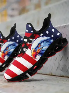 Men's Eagle Print Lace Up Low Top Sneakers, Casual Comfortable Breathable Sports Running Shoes, Male All-match Round Toe Shoes for Daily Wear