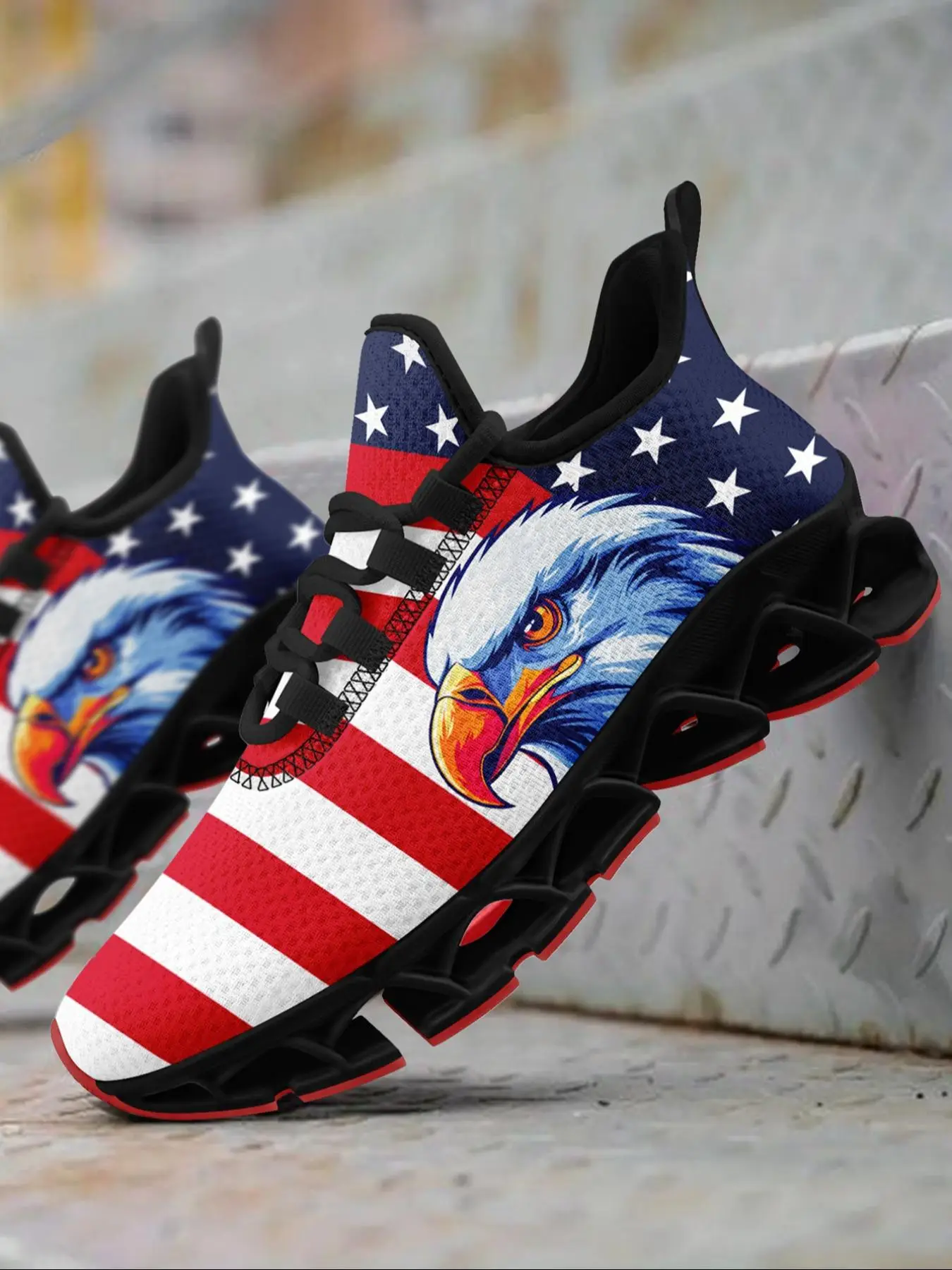 Men's Eagle Print Lace Up Low Top Sneakers, Men Shoes, Casual Comfortable Breathable Sports Running Shoes, Male All-match Round Toe Shoes for Daily We