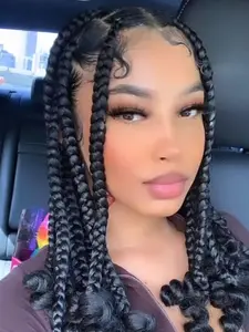 14 Inch Short Box Braided Lace Wigs for Women, Gorgeous Fluffy Wigs with Baby Hair, Synthetic Braided Full Lace Wigs for Party, Daily Use