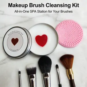 【Beauty Brush Cleaning Soap Set】Heart-Shaped Cleansing Bar with Silicone Pad – Gentle & Effective Cosmetic Makeup Brush Cleaner, Perfect for Daily Use or Gifting