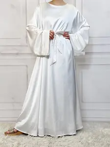 Women's Solid Belted Satin Nightdresses, Casual Long Sleeve Nightgown, Ladies Sleepwear & Loungewear for Spring & Fall