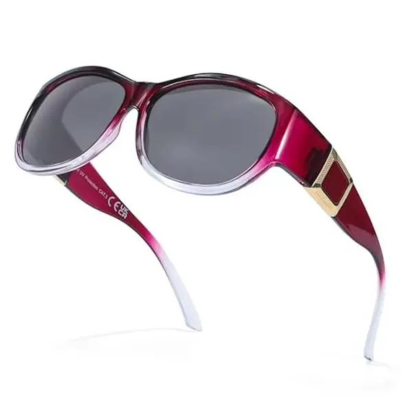 Women's Polarized Fit-Over Sunglasses - Oversized Unisex Semi-Rimless Active Sunwear for Driving, Over Prescription Eyeglasses, Polyamide Seamless Marble Logo Accessories with Eye and Face Protection, Polarised Sunglasses