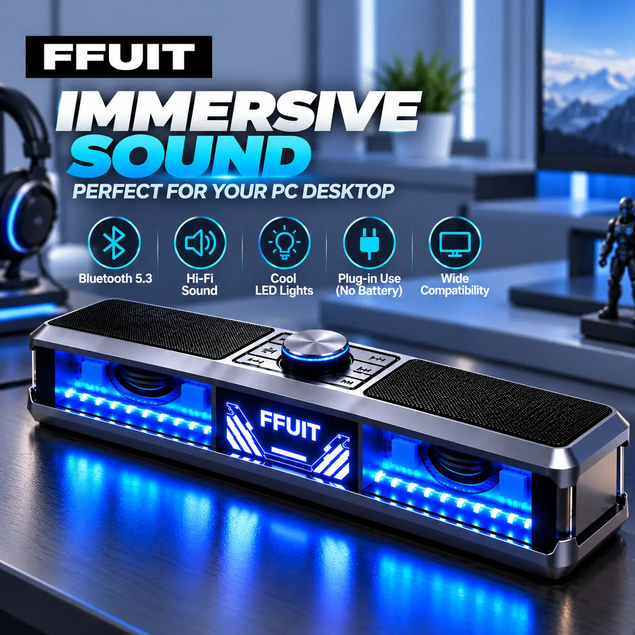 2026 New Bluetooth 5.3 Computer Speakers, RGB Gaming Soundbar With Dual Speakers, USB Powered Stereo Audio, EQ Modes, Compatible With Smartphones, Tablets, Desktop PCs And Laptops, Gaming Desk Accessories, Christmas Gifts For Men And Women