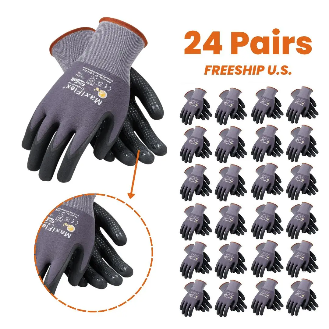 24 Pares Guantes Para Trabajo - Maxi Flex Foam Work For Men - Enhanced Grip MaxiFlex Nitrile Gloves 24 Pares Guantes Para Trabajo - Maxi Flex Foam Work For Men - Enhanced Grip MaxiFlex Nitrile Gloves
