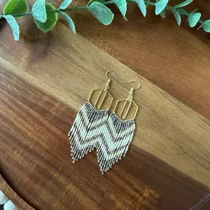 Beaded Earrings - Simple Design with Beads and Gold Finish Jewelry Piece