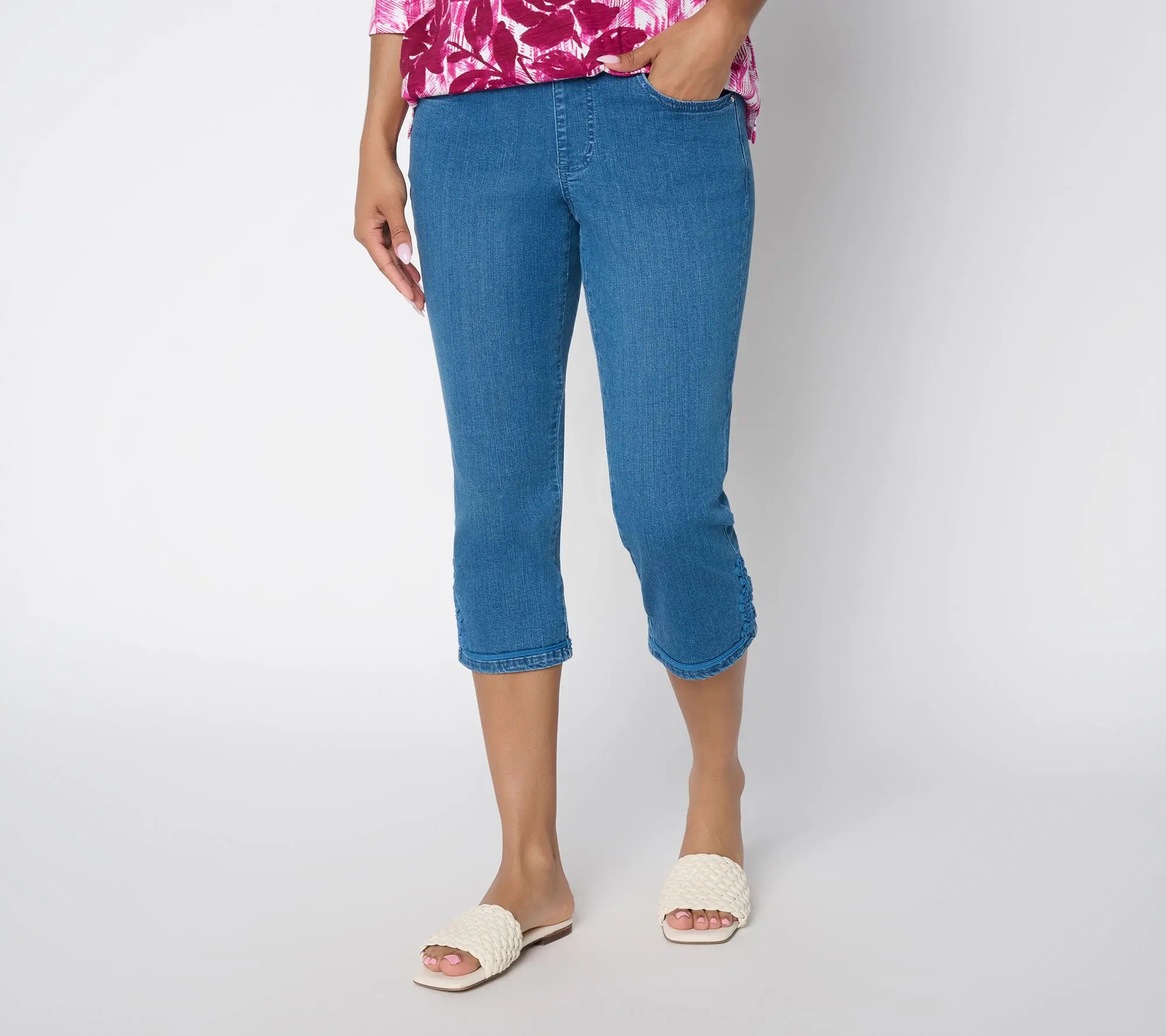 Belle by Kim Gravel Petite Denim TripleLuxe Soutache Capri