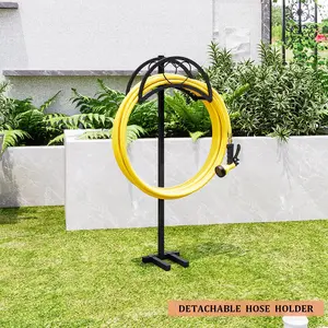 SUOERNUO Garden Hose Holder Freestanding 4-Spoke Design Heavy Duty Metal Detachable Hose Reel Stand Rustproof Water Hose Rack for Outdoor Use