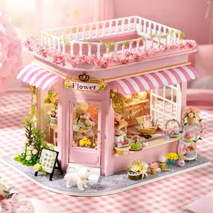 Cuteroom Ac-001 Miniature Flower Shop Model Kit with LED Lights, Perfect DIY Craft Gift for Birthday, Miniature Set, Playhouse, Miniature Furniture