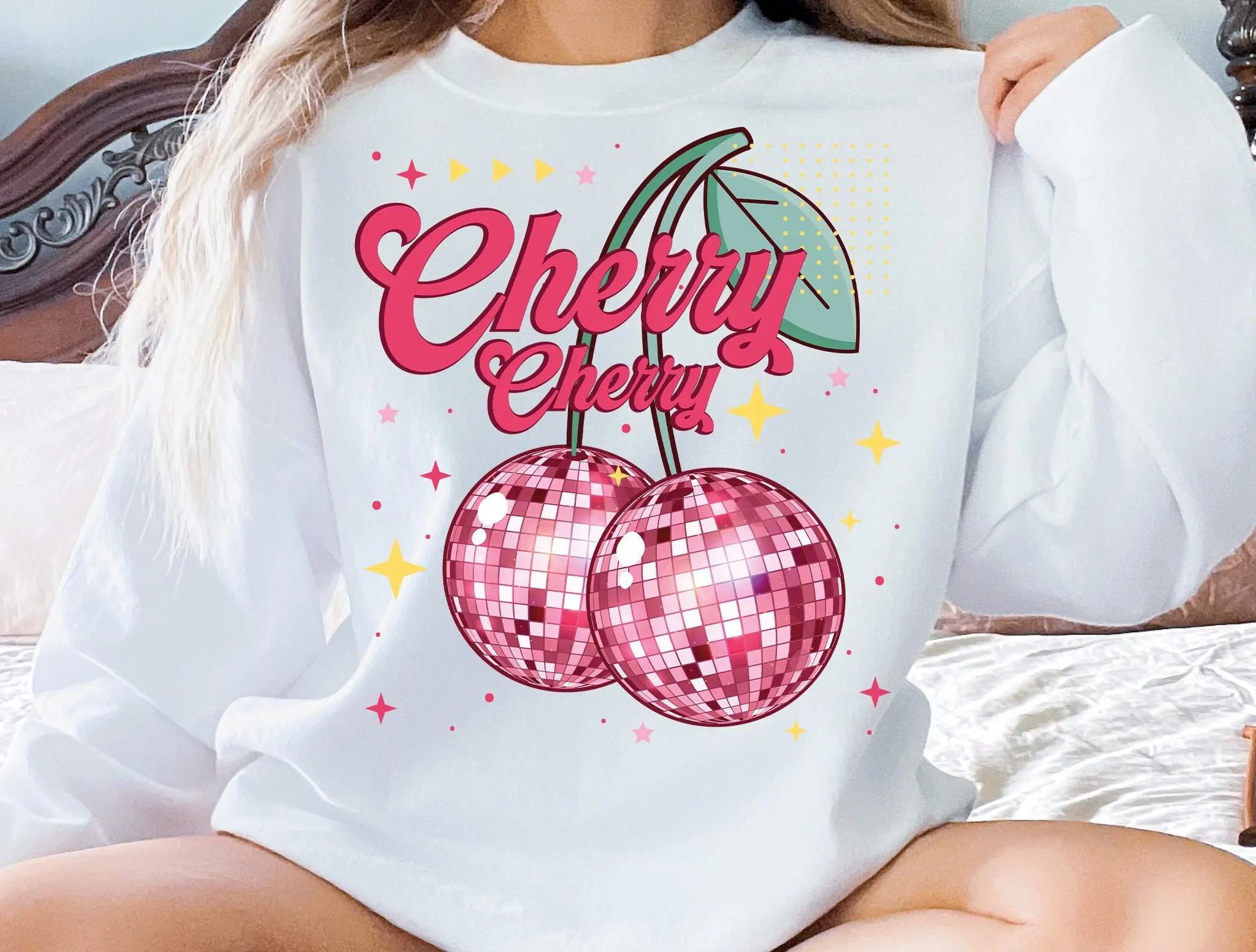 Cherry Cherry Disco Ball, Valentine day Sweatshirt, retro valentine SweatshirSweatshirt, Cherry Love Sweatshirt, Disco Ball Sweatshirt, Valentines Day Sweatshirt Trendy Vday Gift for her
