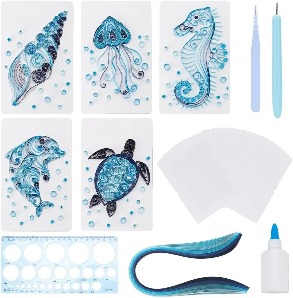 Paper Quilling Kit 20 Sets DIY Sea Animals Paper Quilling Kit with Paper Quilling Strips Supplies Ocean Greeting Card Making Kits for Beginners DIY Handmade Crafts Home Room Wall Decor Gift