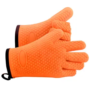 Silicone Smoker Oven Gloves, Non-Slip Heat Resident BBQ Grill Gloves with Fingers, Waterproof & Hangable Design, Easy to Clean & Store, for Grilling, Oven, BBQ, Baking, Frying Bakeware Kitchen