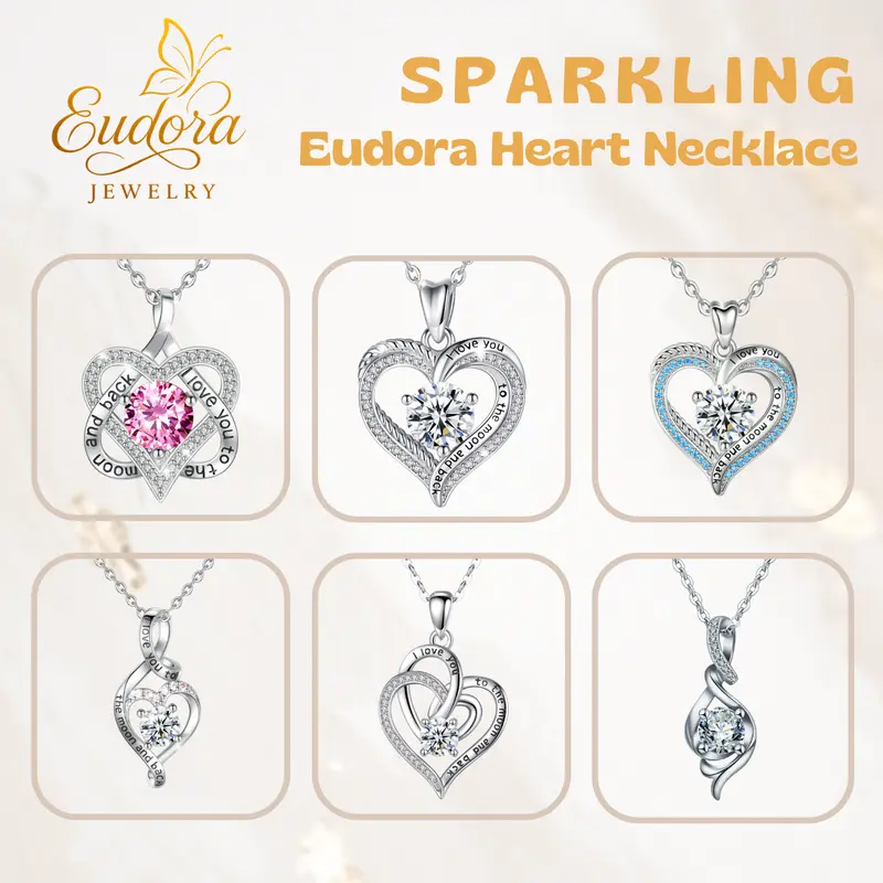 Eudora S925 Sliver Heart Necklace for Women, I Love You To Moon and Back, Infinity, or Double Heart, Romantic Love Jewelry Gift for Wife, Mom, Girlfriend