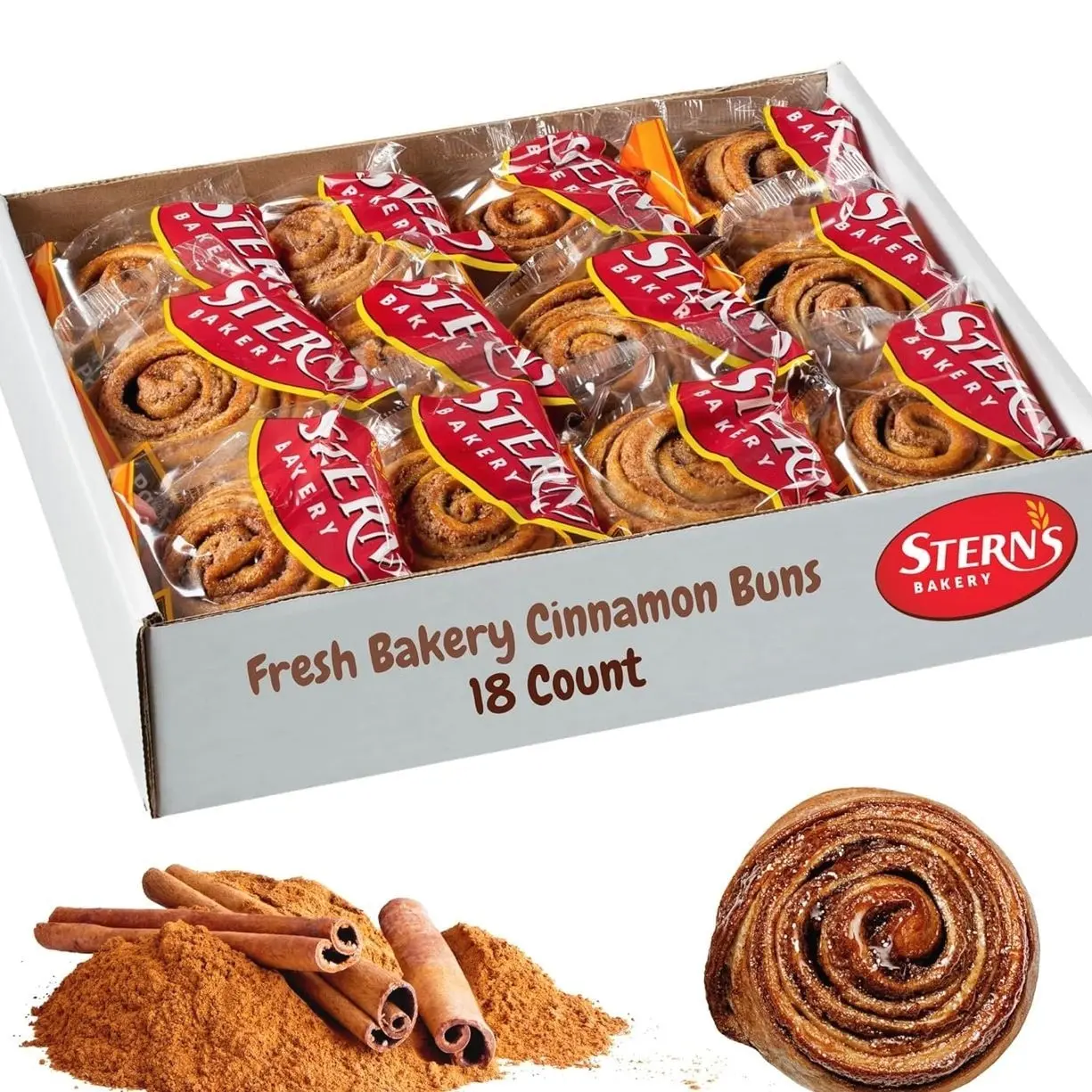 Cinnamon Buns Breakfast Pastry | 18 Pastries Individually Wrapped | Cinnamon Rolls Snack Cakes | Coffee Snacks | On the Go Snacks for Kids & Adults | Holiday, Birthdays, Parties | Stern’s Bakery