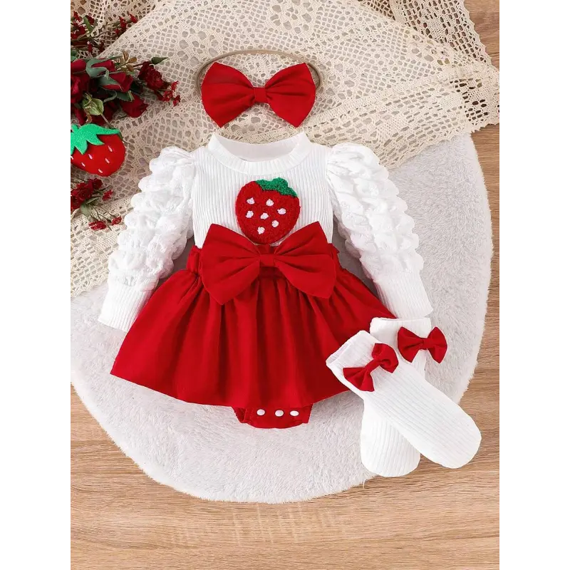 Baby Girl Cherry Embroidery Bow-Knot Decor 2 In 1 Ruffle  display picture 1