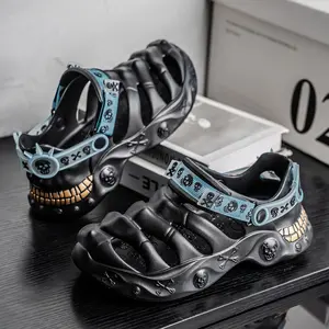 Men’s Gothic Skull Clogs | Dark Wear Skeleton Streetwear Sandals | Punk Rock Bone Design Summer Slippers | Hip Hop Outdoor Beach Garden Shoes