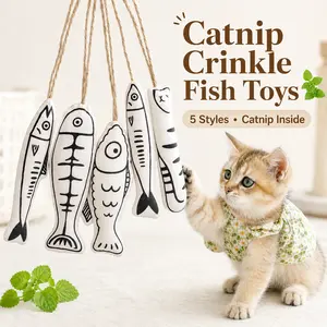 Catnip Fish Cat Toy, Crinkle Plush Fish Toy with Hanging String, Soft Cotton Bite & Kick Toy for Indoor Cats, 5 Styles