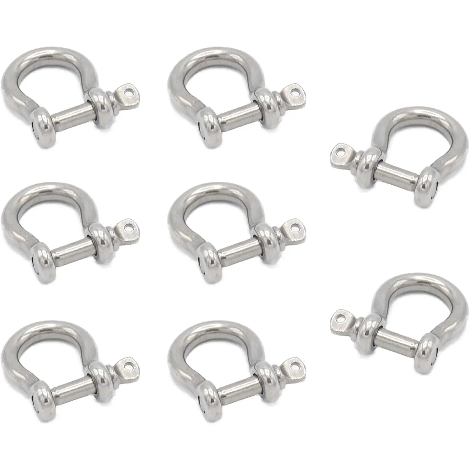 8 count Screw Pin Anchor Shackle, Stainless Steel M5 Bow Shackle, 3/16 Inch D Ring Clevis Shackle, Anchor Shackle with Screw Pin for Chains Wirerope Paracord Outdoor Camping