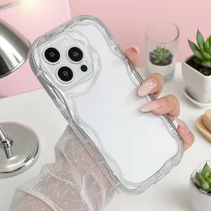 Anti-Drop Transparent Phone Case for iPhone 15/15 Plus/15 Pro/15 Pro Max, Creative Wave Border, Shockproof, Gift for Family/friends