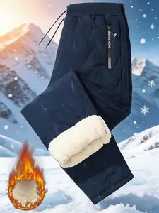 1 Pcs Men's Premium Fleece Thickened Warm Pants, Casual Jogging Loungewear, Adjustable Drawstring Waist, Elastic Cuffs, Soft Cozy