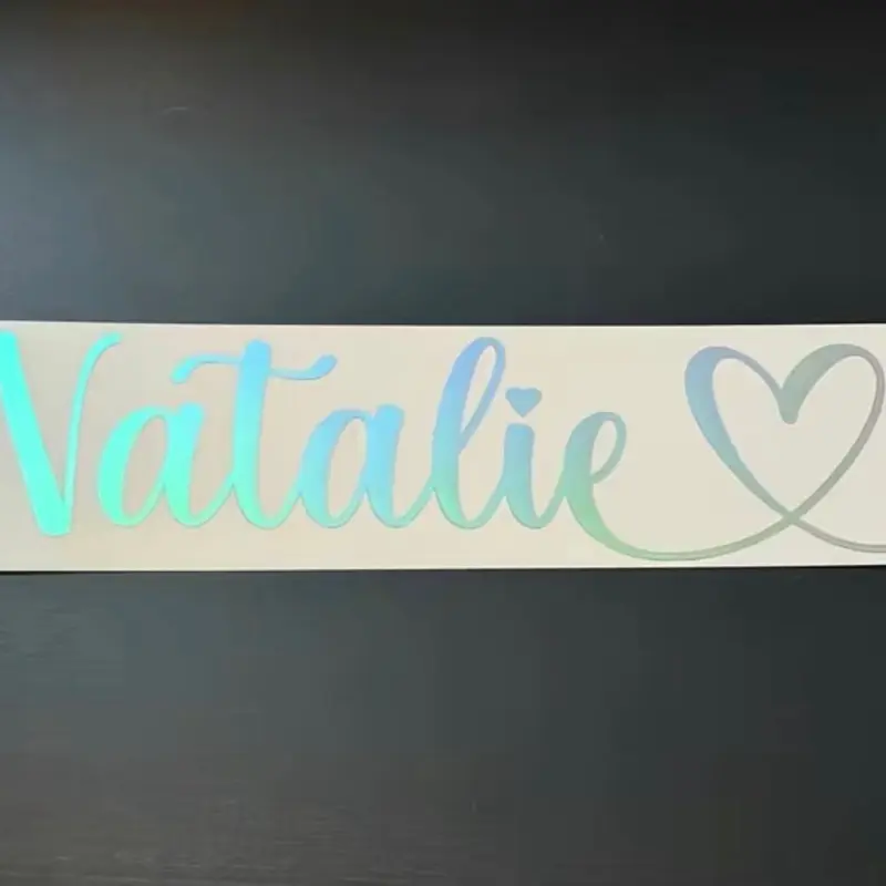Custom Name Decal Specialty Vinyl Personalized Cursive Lettering Heart Sticker Organiser, Bottles, Cups, Laptop, Luggage, Car, Truck, Window, Wall Vehicle Exterior Decoration