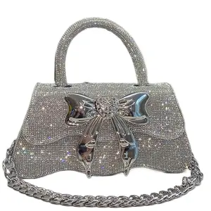 Luxury Bow Square Bag Shiny Rhinestone Diamond Evening Bag Party Clutch Purse crossbody bags women Handbag Wallet Set