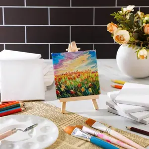Mini Canvas and Easel Stand for Adults Kids, Compact Wooden Tabletop Display Holder, Artist Art Craft Sketching Kit, Studio & Home Drawing Practice
