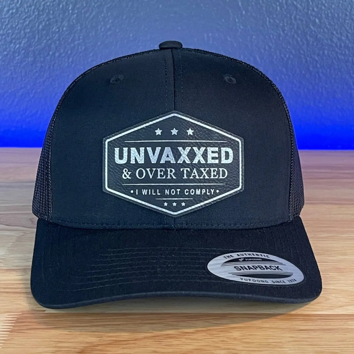 UNVAXXED & OVER TAXED Leather Patch Hat Black/Silver