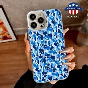 Compatible for iPhone11/12/13/14/15/16/promax/x/xs/xr/xsmax Case Blue Camo Pattern Soft TPU Shockproof Protective CASE